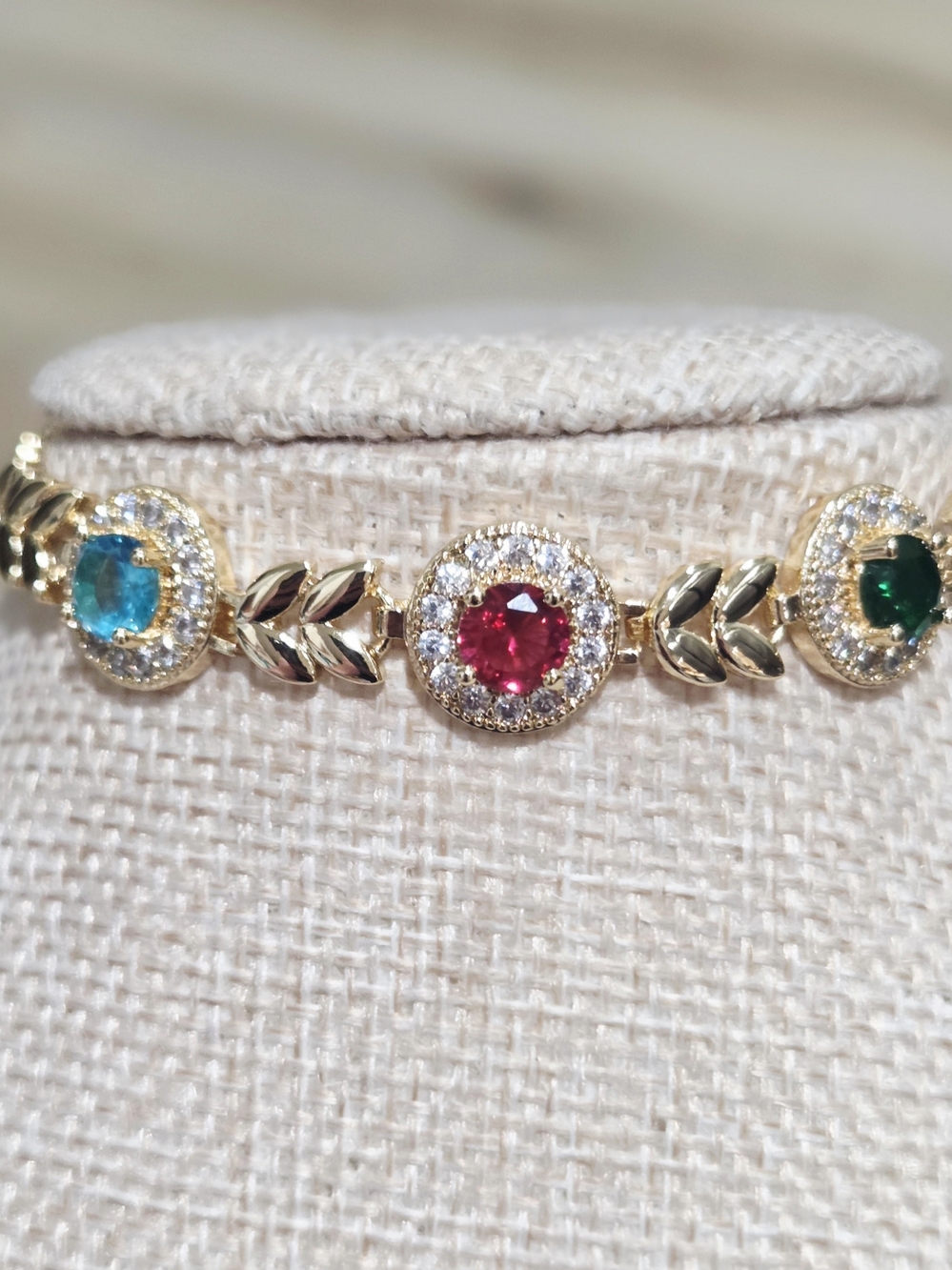 Gold Multi-Stone Halo Bracelet with Pink, Blue and Green Gemstones